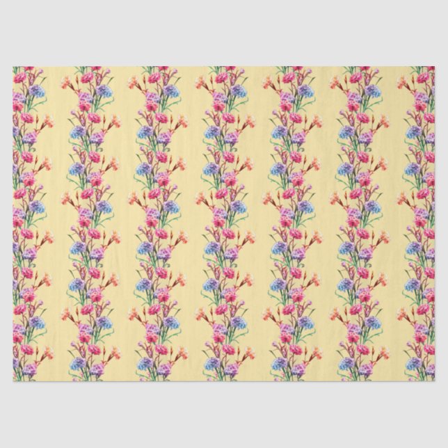 Papier Mousseline Boho Fleurs & Stripes Motif Floral Cute Jaune (Recto)