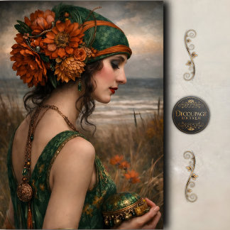 Papier Mousseline Boho Floral Coastal Woman Decoupage