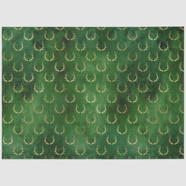 Papier Mousseline Boho Green Gold Antlers Noël (Recto)