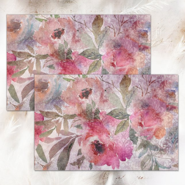 PAPIER MOUSSELINE BOHO GRUNGE FLORAL COLLAGE DÉCOUPAGE TISSUE PAPIER (BOHO GRUNGE FLORAL COLLAGE DECOUPAGE TISSUE PAPER)