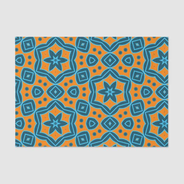 Papier Mousseline Boho jaune et bleu Motif géométrique élégant (Recto)