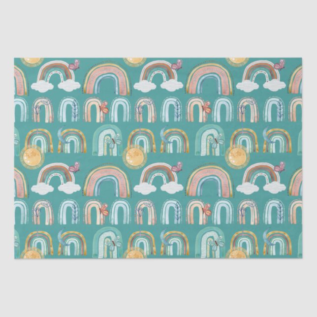 Papier Mousseline Boho moderne Arc-en-ciel Turquoise Terracotta mout (Recto)