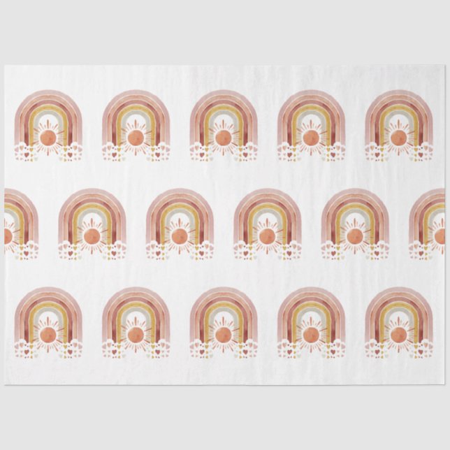 Papier Mousseline BOHO moderne Rainbow Sun Heart Dusty Rose Mustard (Recto)
