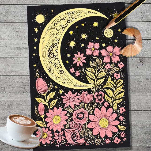 Papier Mousseline Boho Moon et Fleurs 10 découpage papier (Créateur téléchargé)