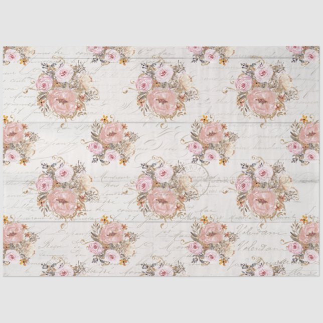 Papier Mousseline BOHO Muet Floral Script Ephemera Bois Découpage T (Recto)