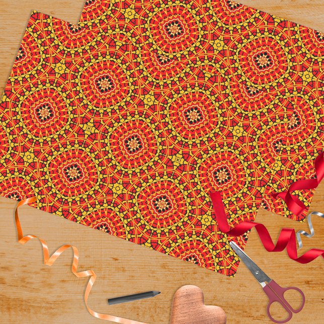 Papier Mousseline Boho Oriental rouge et orange Motif géométrique (Créateur téléchargé)