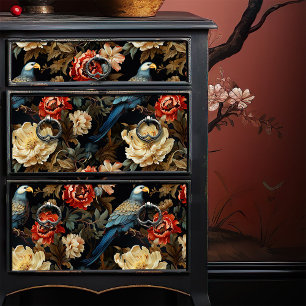 Papier Mousseline Boho Parrot Vintage Floral Découpage Victorienne