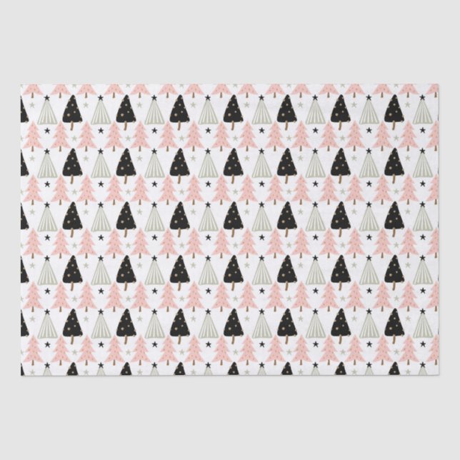 Papier Mousseline Boho rose vert noir Noël Arbre vacances Noël (Recto)