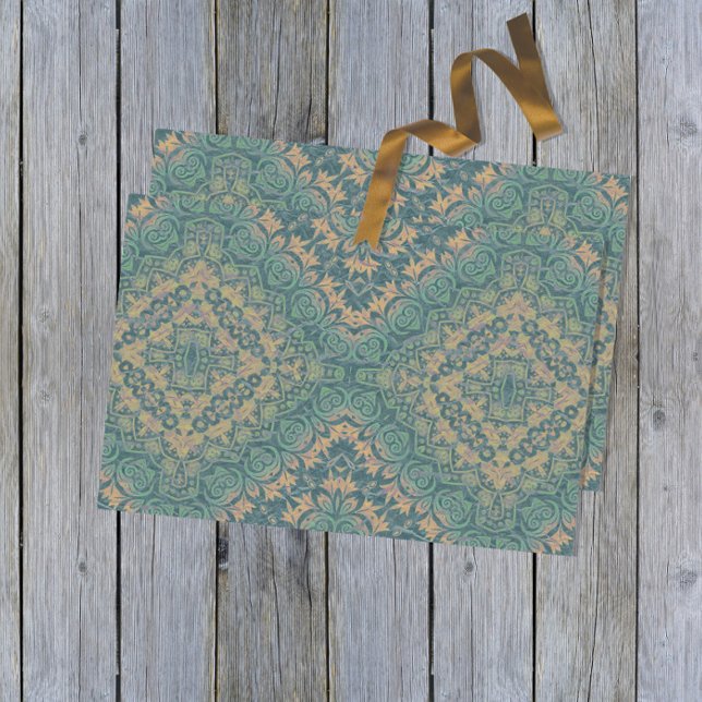 Papier Mousseline Boho Turquoise Et Beige Ancien En Danger (Créateur téléchargé)