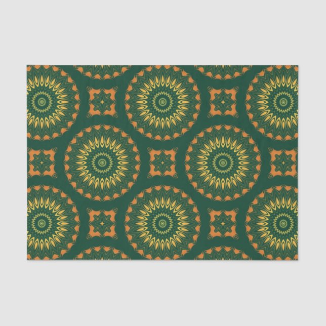 Papier Mousseline Boho vert et jaune Motif décoratif chic (Recto)