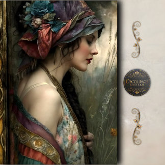 Papier Mousseline Boho Vintage Floral Woman Decoupage