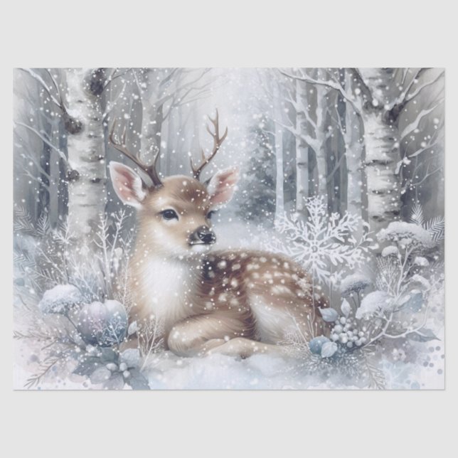 Papier Mousseline Bois Hivernal Cerf (Recto)