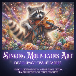 Papier Mousseline Bois Musique Whimsical Raccoon Decoupage