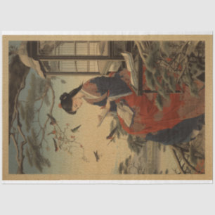 Papier Mousseline Bois traditionnel Japon fille avec livre