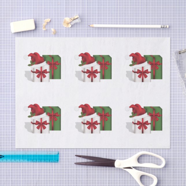 Papier Mousseline Boîtes Cadeaux Blanches Et Vertes Avec Chapeau De  (Artisanat)
