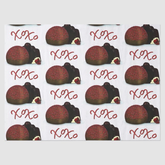 Papier Mousseline Bonbon Valentin XOXO et chocolat noir (Recto)
