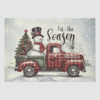 Papier Mousseline Bonhomme de neige camion à carreaux aquarelle Noël