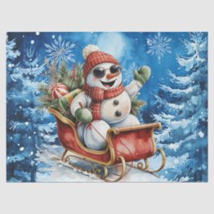 Papier Mousseline Bonhomme de neige de Noël bleu hivernal fantaisist