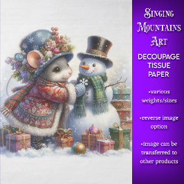 Papier Mousseline Bonhomme de neige fantaisiste et souris de Noël en