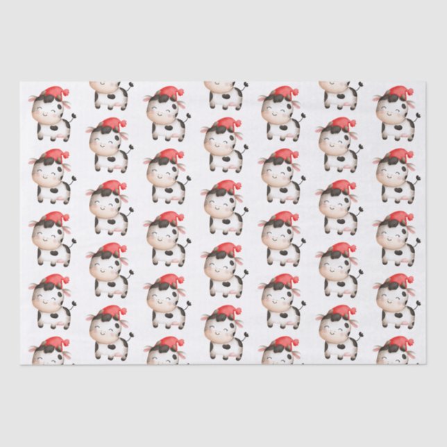 Papier Mousseline Bonne vache dans un Casquette rouge mignon (Recto)