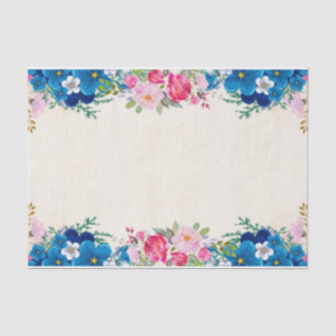 Papier Mousseline Border Pretty Pink et Blue Flower