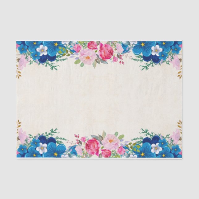 Papier Mousseline Border Pretty Pink et Blue Flower (Recto)