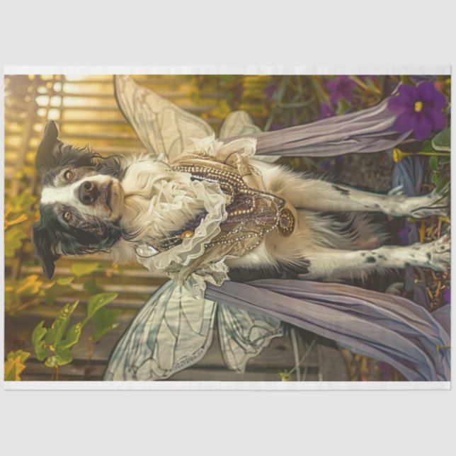 Papier Mousseline Bordure Collie Angel Celestial Découpage (Recto)