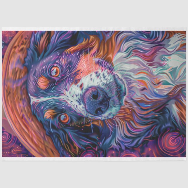 Papier Mousseline Bordure Collie Van Gogh Peinture Découpage (Recto)