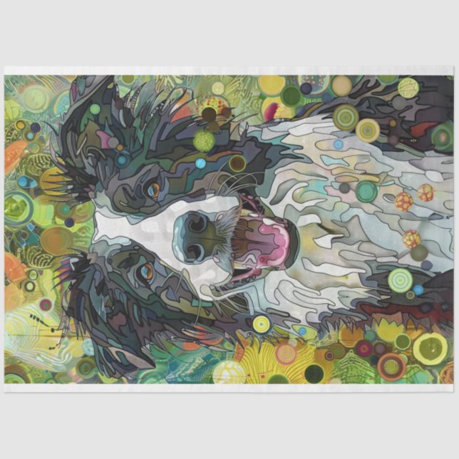 Papier Mousseline Bordure Collie Vivid Peinture Découpage (Recto)