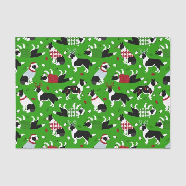 Papier Mousseline Bordure de Noël Collie papier de tissus (Recto)