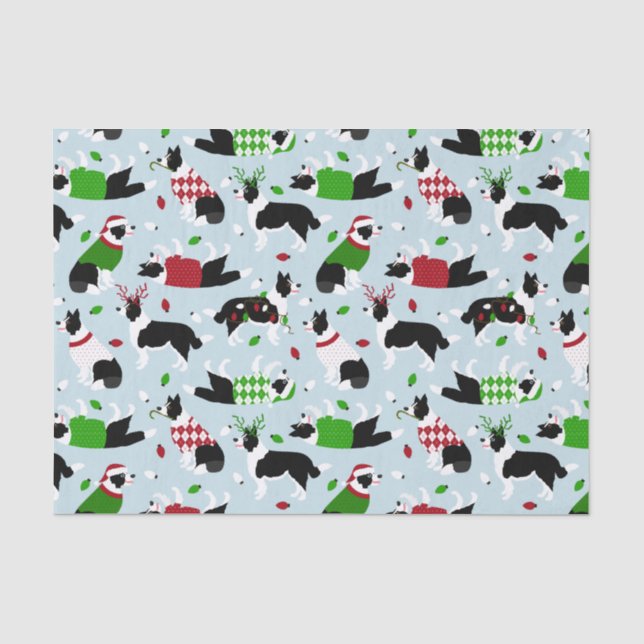 Papier Mousseline Bordure de Noël Collie papier de tissus (Recto)