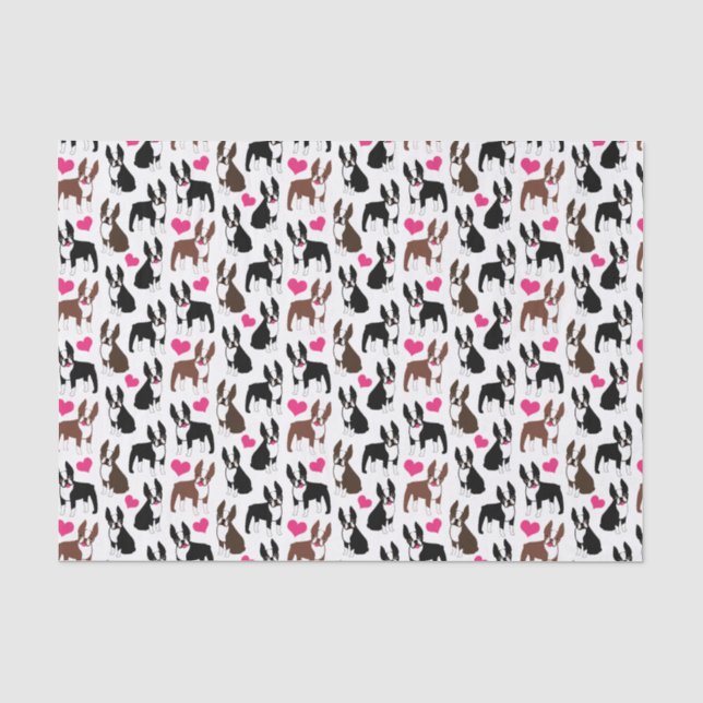 Papier Mousseline Boston Terriers and Hearts (Recto)