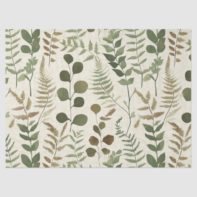 Papier Mousseline Botanical Pressed Leaves Pattern – Fern Print (Recto)