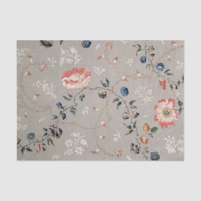 Papier Mousseline Botanique Découpage Tissu Papier gris rose Fleurs (Recto)
