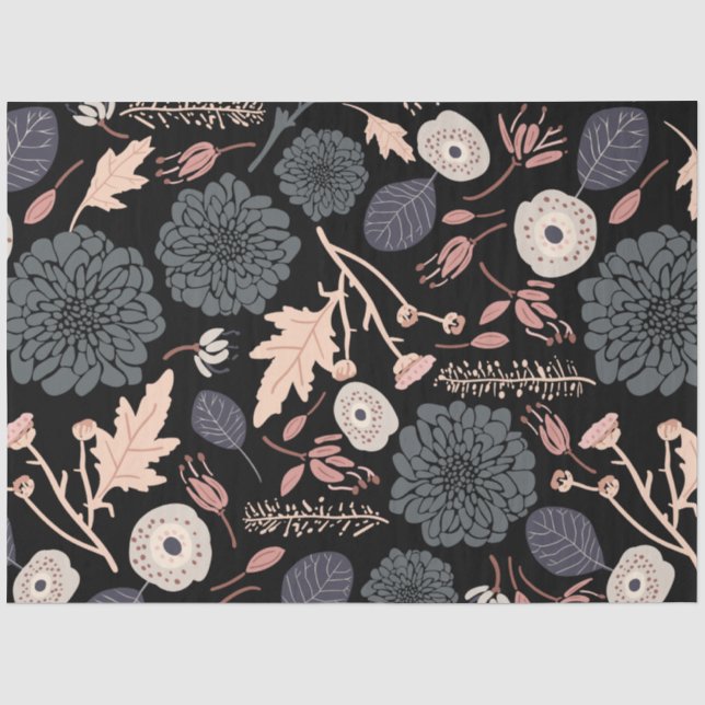 Papier Mousseline Botanique Floral rose noire (Recto)