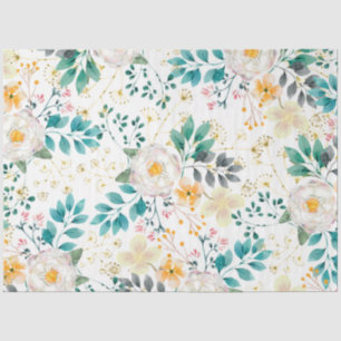 Papier Mousseline Botanique rose turquoise blanc orangé