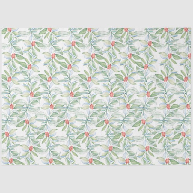 Papier Mousseline Botanique rouge et vert Noël (Recto)