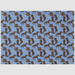 Papier Mousseline Botte Casquette Western Cowboy Bleu
