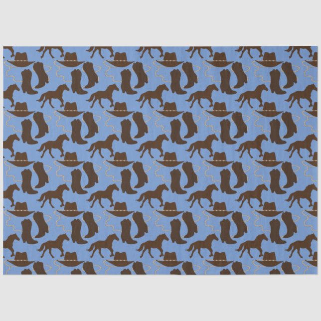Papier Mousseline Botte Casquette Western Cowboy Bleu (Recto)