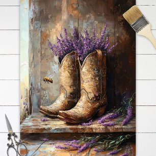 Papier Mousseline Botte Cowboy Lavender Honey Bee Decoupage