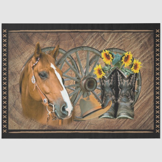 Papier Mousseline Botte de cowboy du cheval occidental Casquette rou (Recto)