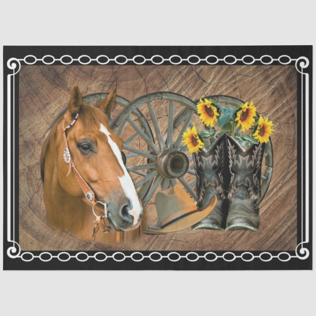 Papier Mousseline Botte de cowboy du cheval occidental Casquette rou (Recto)