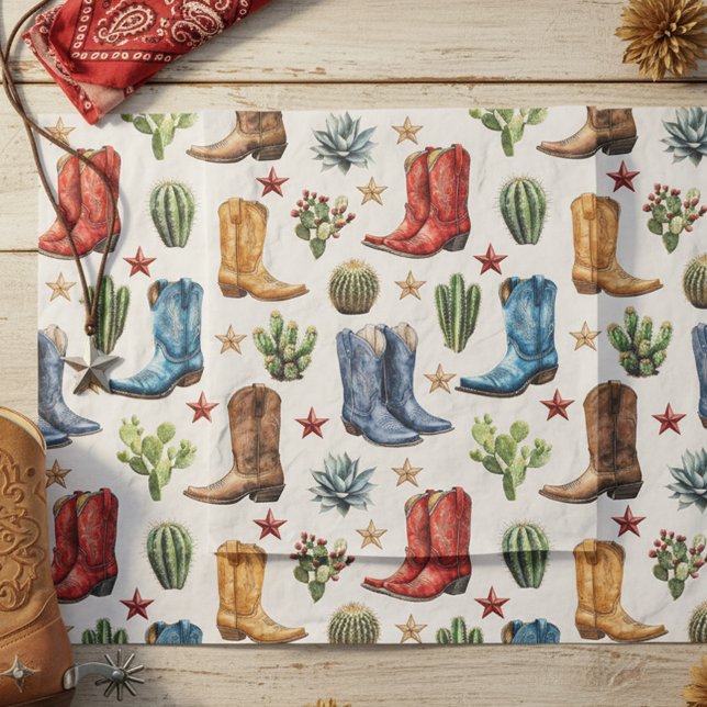 Papier Mousseline Bottes de cowboy de cowgirl Western Cactus (Créateur téléchargé)