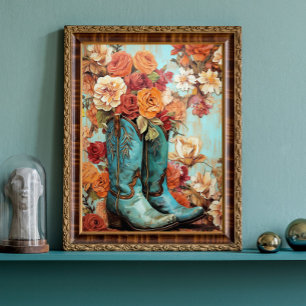 Papier Mousseline Bottes de cowboy en découpage à texture florale vi