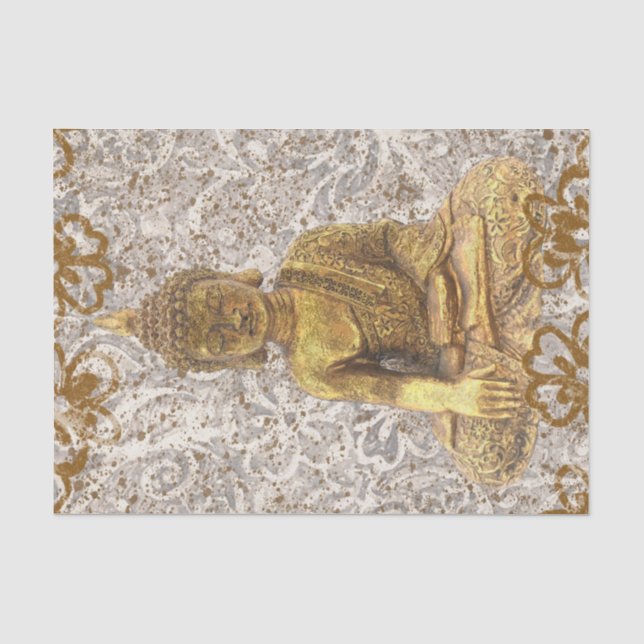 Papier Mousseline Bouddha Or fleurs florales dorées (Recto)