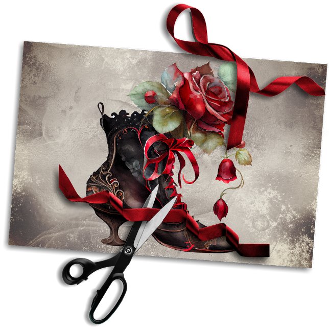 Papier Mousseline Boudoir | Boites de Roses Rouge Victorienne Antiqu (Créateur téléchargé)