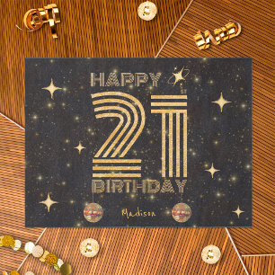 Papier Mousseline Boule de disco dansante en or noir pour 21e annive