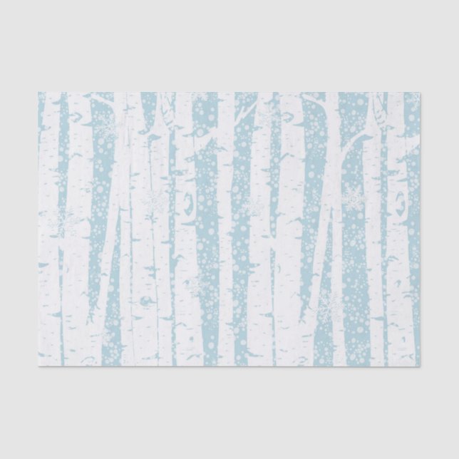 Papier Mousseline Bouleau blanc sur papier de tissus bleu (Recto)