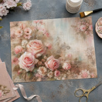 Bouquet Antique de Roses Pastel Rose Découpage