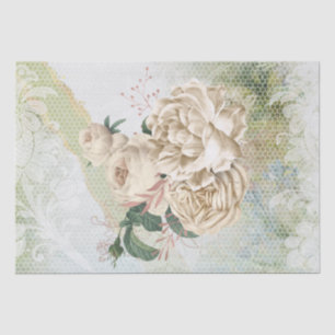 Papier Mousseline Bouquet de dentelle fleurie ivoire-Rose-or